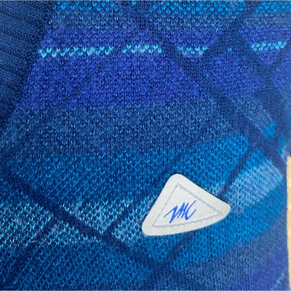 Vintage Monte Carlo Men’s Wool Knit Pattern Blue V-neck Pullover Sweater - Picture 3 of 6